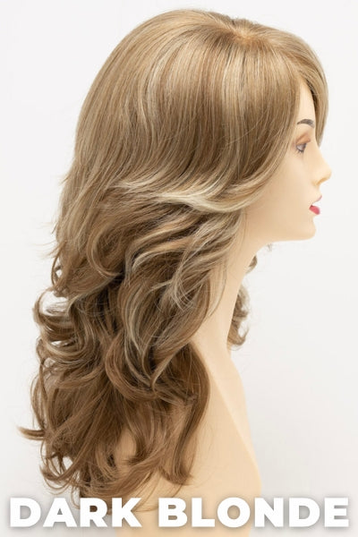 Color Swatch Dark Blonde for Envy wig Christine. Deep blonde with red undertones and bright wheat highlights.