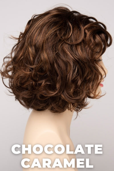 Color Swatch Chocolate Caramel for Envy wig Coco. Rich chocolate brown with warm golden chestnut brown highlights.