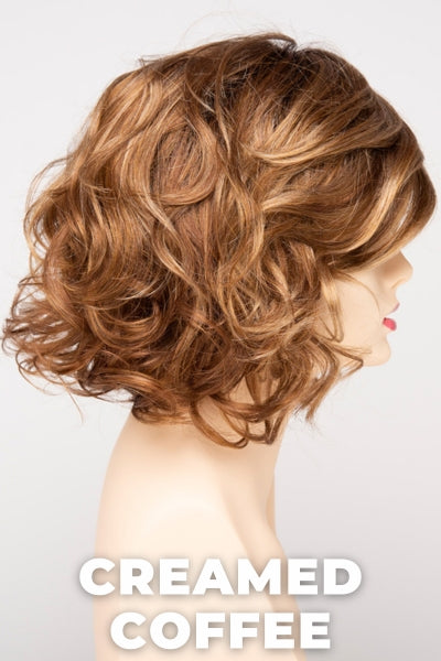 Color Swatch Creamed Coffee for Envy wig Coco.  Rich brown base with a warm Mahogony and copper brown with strawberry blonde dimensions.