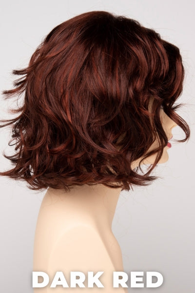 Color Swatch Dark Red for Envy wig Coco. Dark auburn red base with a blend of deep copper, mahogany and bright burgundy woven throughout.