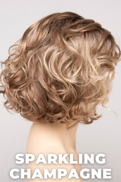 Color Swatch Sparkling Champagne for Envy wig Coco.  Golden blonde base with champagne and pale blonde highlights and a chestnut brown rooting.