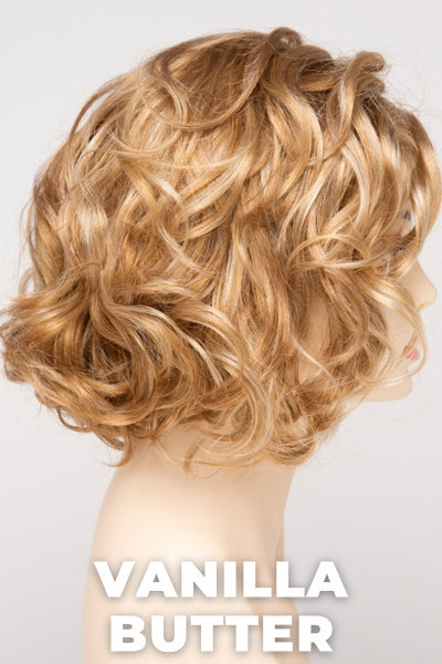 Color Swatch Vanilla Butter for Envy wig Coco. Golden blonde base with pale blonde and honey blonde highlights.