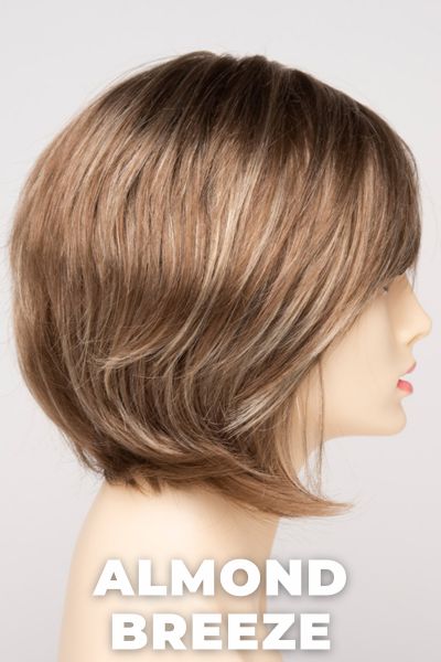 Color Swatch Almond Breeze for Envy wig Juliet. Dark warm honey blonde with subtle creamy blonde and pale blonde highlights.