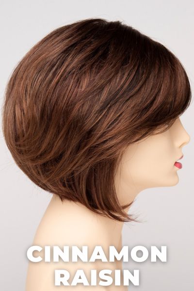 Color Swatch Cinnamon Raisin for Envy wig Juliet. A blend of medium chestnut brown with subtle golden auburn highlights.