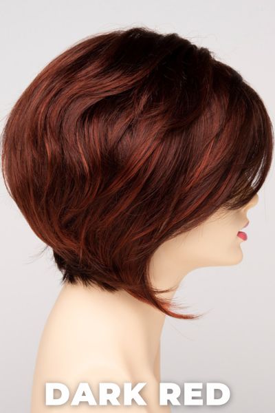 Color Swatch Dark Red for Envy wig Juliet. Dark auburn red base with a blend of deep copper, mahogany and bright burgundy woven throughout.