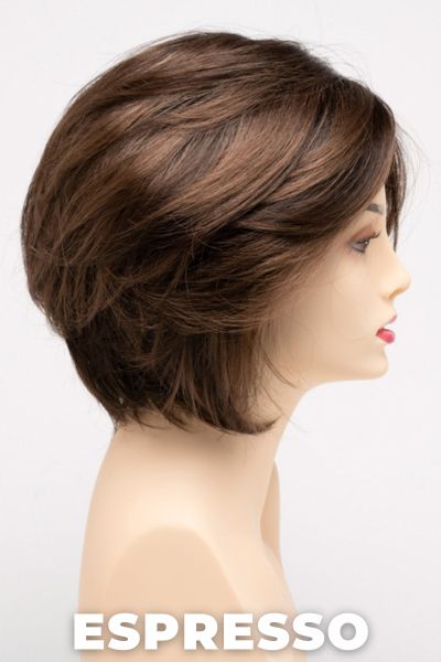 Color Swatch Espresso for Envy wig Juliet.  Deep multi toned medium brown with cool undertones and dark brown rooting.