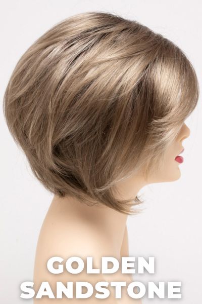 Color Swatch Golden Sandstone for Envy wig Juliet.  Creamy beige blonde and dark blonde blend with dark brown roots.