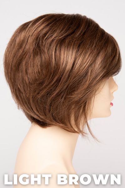 Color Swatch Light Brown for Envy wig Juliet. Light brown base with warm golden undertones and reddish brown highlights.