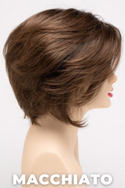 Color Swatch Macchiato for Envy wig Juliet.  Chestnut brown and a rich warm brown blend and a dark brown root.