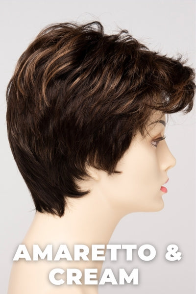 Envy-Raven-Amaretto and Cream. 3-Tone blend of Dark Brown roots, Medium Brown base, and Honey Blond highlights