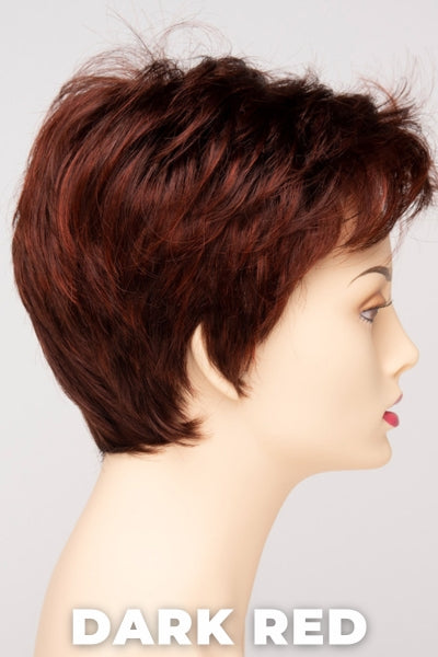 Color Swatch Dark Red for Envy wig Raven.  Dark auburn red base with a blend of deep copper, mahogany and bright burgundy woven throughout.