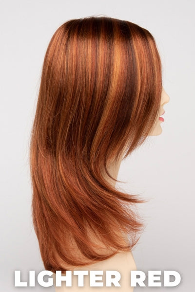Color Swatch Lighter Red for Envy wig Roxie.  Auburn red base with bright copper and golden strawberry blonde highlights.