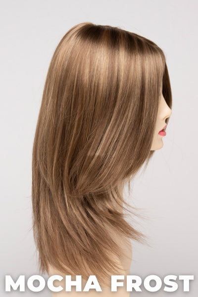 Color Swatch Mocha Frost for Envy wig Roxie.  Golden brown with subtle golden blonde highlights.