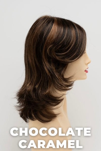 Color Swatch Chocolate Caramel for Envy wig Rylee.  Rich chocolate brown with warm golden chestnut brown highlights.