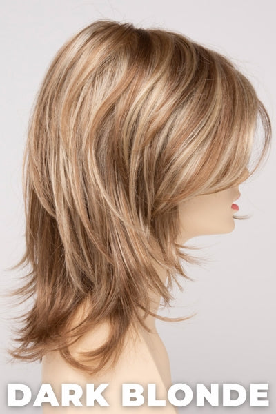 Color Swatch Dark Blonde for Envy wig Rylee.  Deep blonde with red undertones and bright wheat highlights.