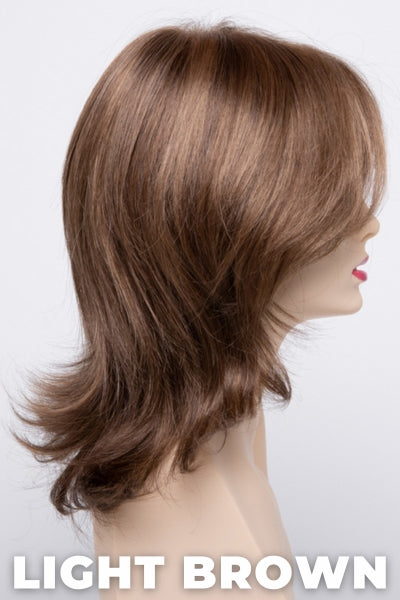 Color Swatch Light Brown for Envy wig Rylee.  Light brown base with warm golden undertones and reddish brown highlights.