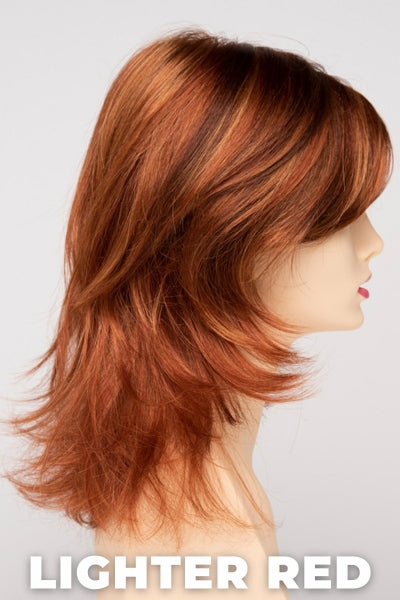 Color Swatch Lighter Red for Envy wig Rylee.  Auburn red base with bright copper and golden strawberry blonde highlights.
