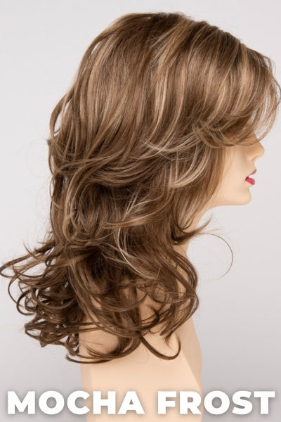 Color Swatch Mocha Frost  for Envy wig Selena Human Hair Blend.  Golden brown with subtle golden blonde highlights.