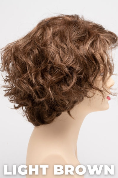 Color Swatch Light Brown for Envy wig Suzi.  Light brown base with warm golden undertones and reddish brown highlights.