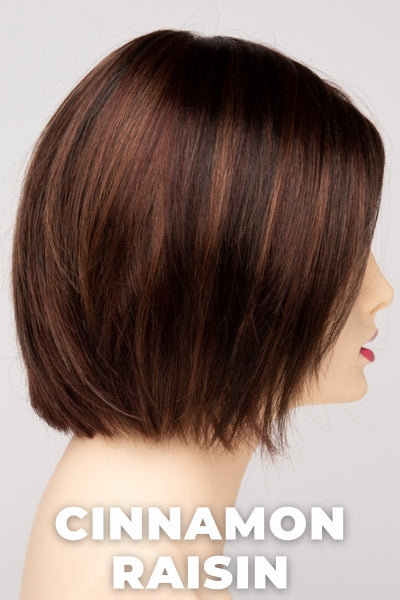 Color Swatch Cinnamon Raisin for Envy wig Tasha.  A blend of medium chestnut brown with subtle golden auburn highlights.