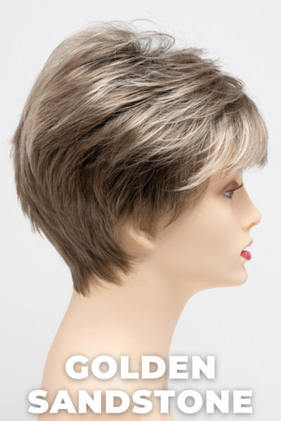 Color Swatch Golden Sandstone for Envy wig Tiffany.  Creamy beige blonde and dark blonde blend with dark brown roots.