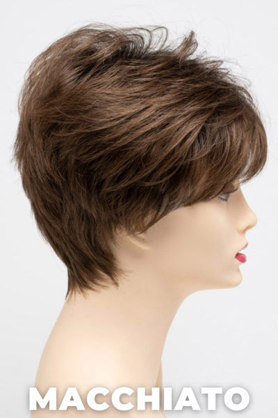 Color Swatch Macchiato for Envy wig Tiffany.  Chestnut brown and a rich warm brown blend and a dark brown root.