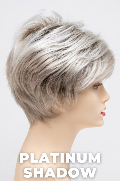 Color Swatch Platinum Shadow for Envy wig Tiffany.  Cool toned platinum blonde base with a dark root.