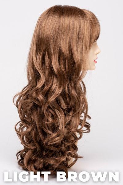 Color Swatch Light Brown for Envy wig Wendi.  Light brown base with warm golden undertones and reddish brown highlights.