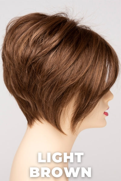 Color Swatch Light Brown for Envy wig Tinsley.  Light brown base with warm golden undertones and reddish brown highlights.