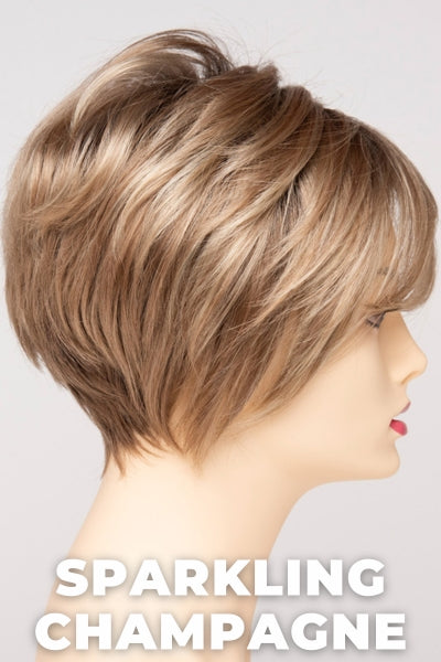 Color Swatch Sparkling Champagne for Envy wig Tinsley.  Golden blonde base with champagne and pale blonde highlights and a chestnut brown rooting.