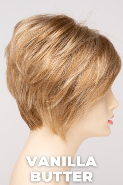 Color Swatch Vanilla Butter for Envy wig Tinsley.  Golden blonde base with pale blonde and honey blonde highlights.