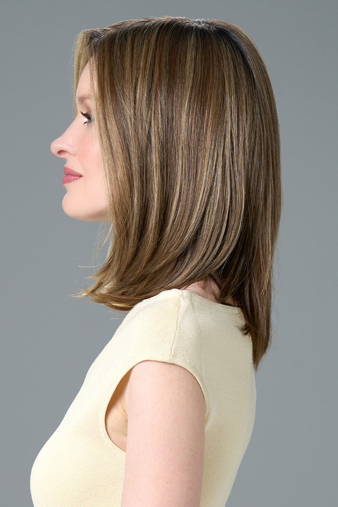 Side of model styling the color Honey Breeze.