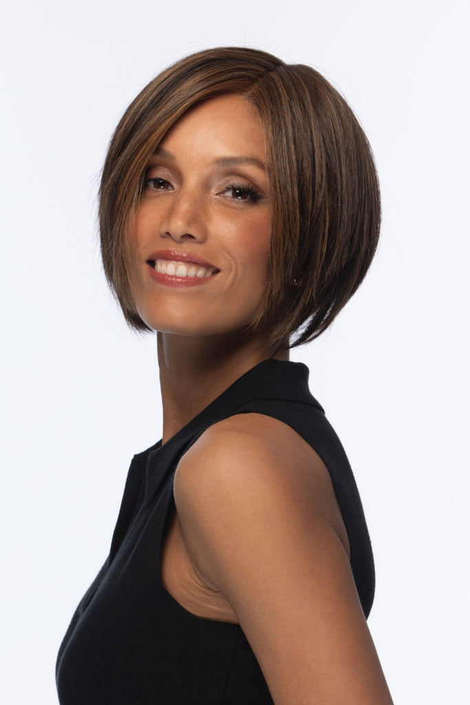 Model wearing Jagger by Estetica wigs.