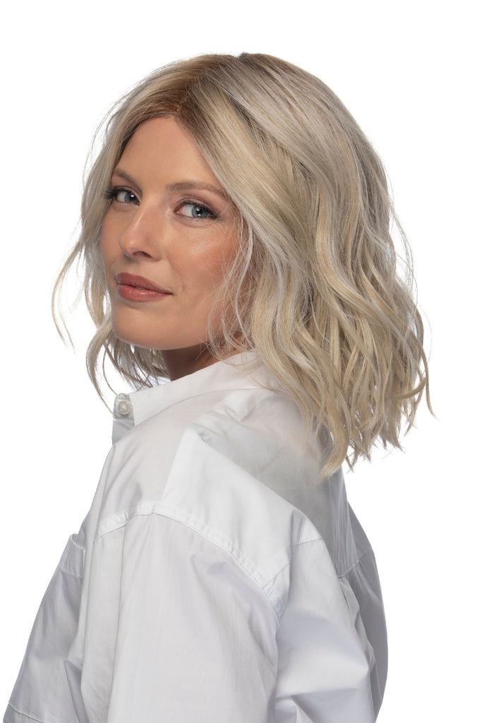 Side of model wearing the color Sunlit Blonde.