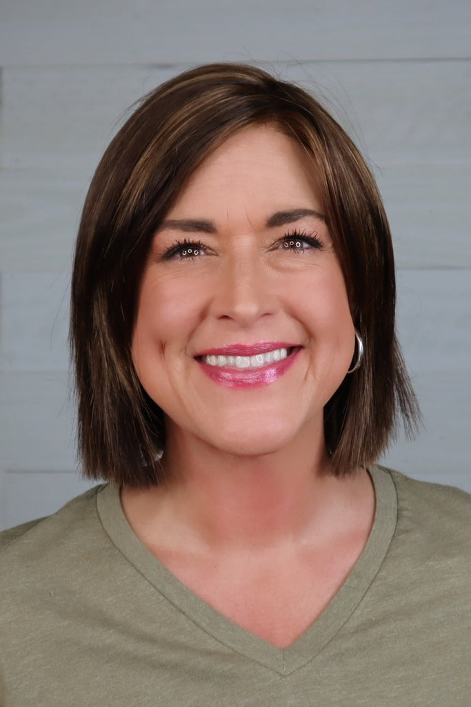 Model wearing Ellis by Estetica wigs.