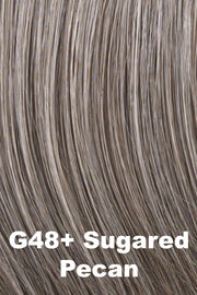 Color Sugared Pecan (G48+) for Gabor wig Instinct Luxury.  Smokey walnut grey with silver and pearl grey highlights.