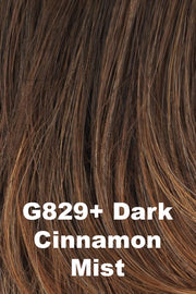 Color Dark Cinnamon Mist (G829+) for Gabor wig Instinct Luxury.  Dark brown with bronze and honey brown highlights.