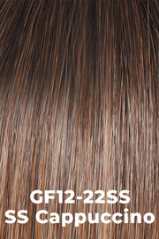 Color SS Cappuccino (GF12-22SS) for Gabor wig Best In Class.  Light Caramel Brown blended with Platinum Blonde highlights and dark roots.