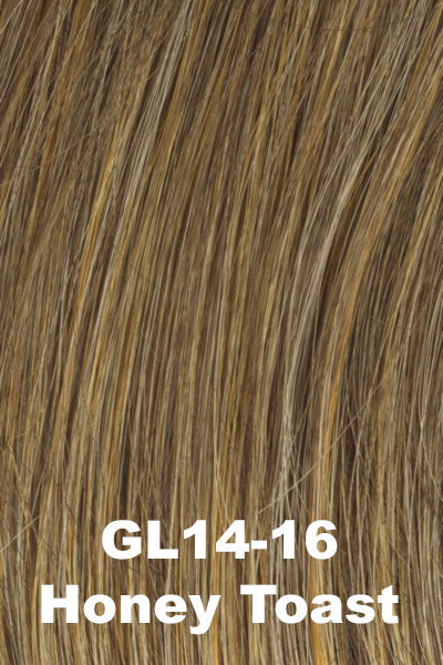 Color Honey Toast (GL14-16) for Gabor wig Femme & Flirty. Dark blonde with golden undertones and coppery caramel highlights.