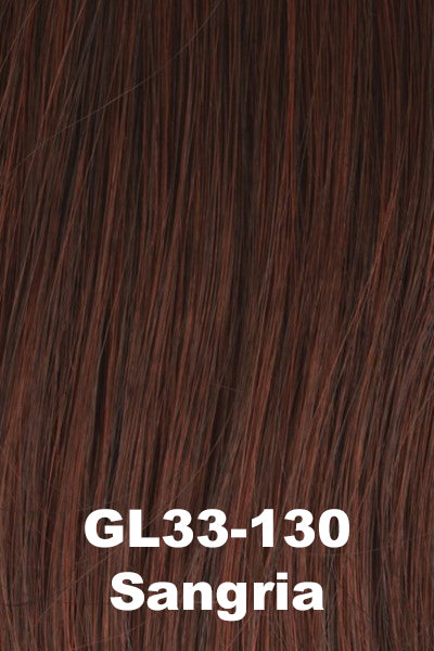 Color Sangria (GL33-130) for Gabor wig All Too Well. Dark auburn and mahogany base with bold red highlights.