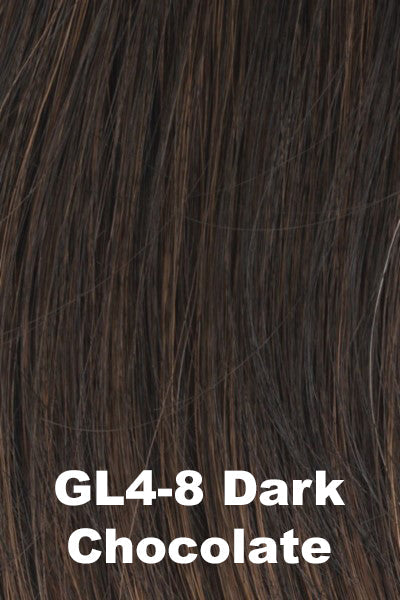 Color Dark Chocolate (GL4-8) for Gabor wig Femme & Flirty. Dark rich brown with medium brown highlights.