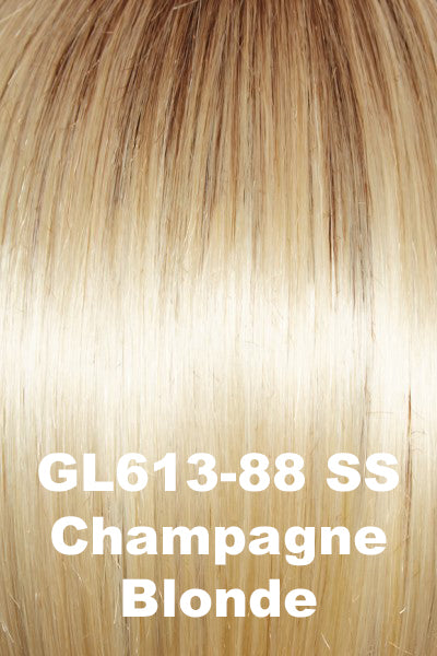 Color SS Champagne Blonde (GL613-88SS) for Gabor wig All Too Well. Dark blonde blending into light blonde and platinum highlights with golden hues.