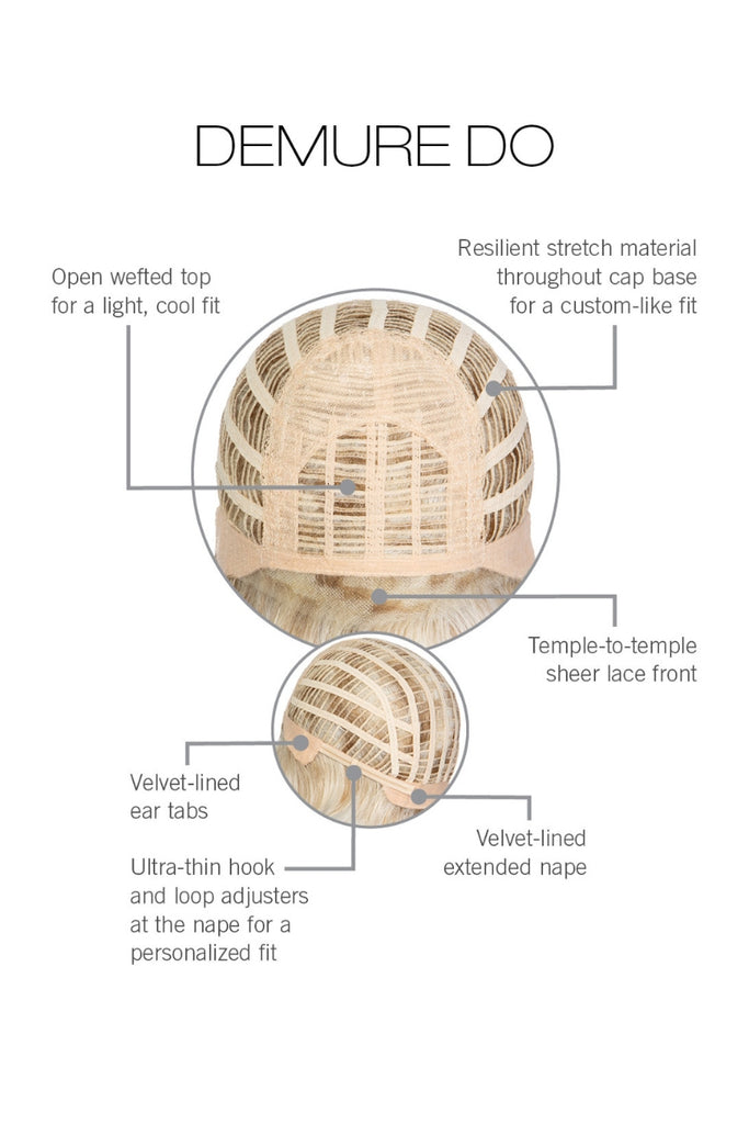 Cap construction diagram showing Demure Do by Gabor wigs.