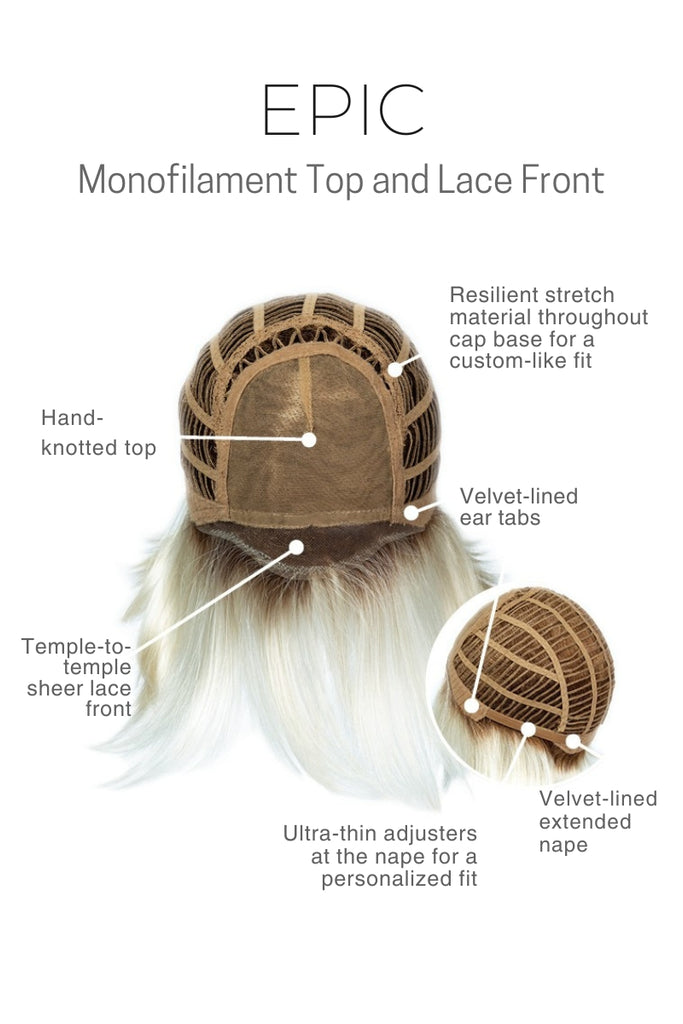 Close up of monofilament top and extended lace front.