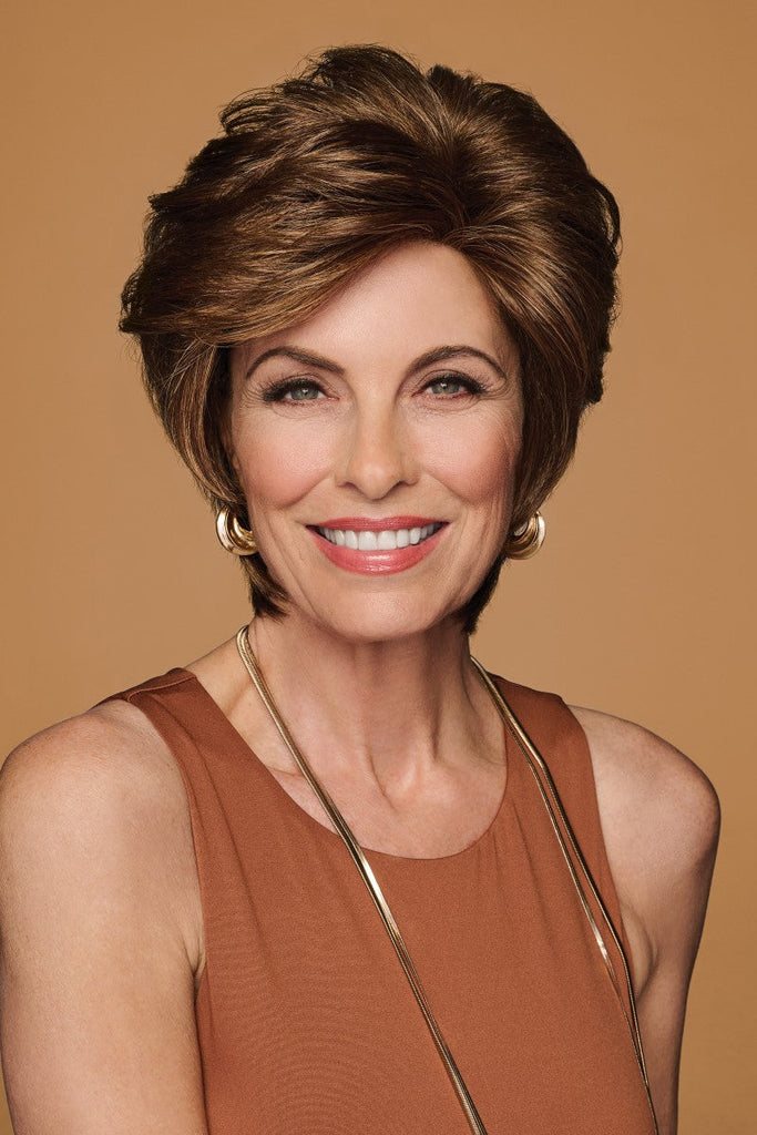 Front view of model wearing a wig in the color Hazelnut GL8-29.