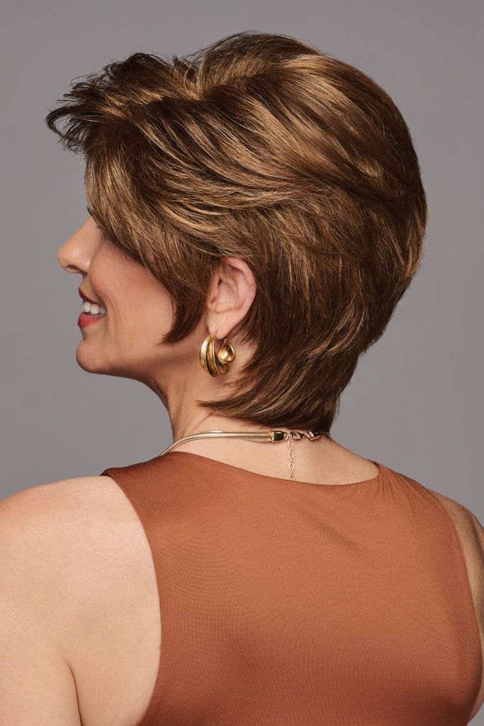 Left side of Femme & Flirty showing the layers of the wig.