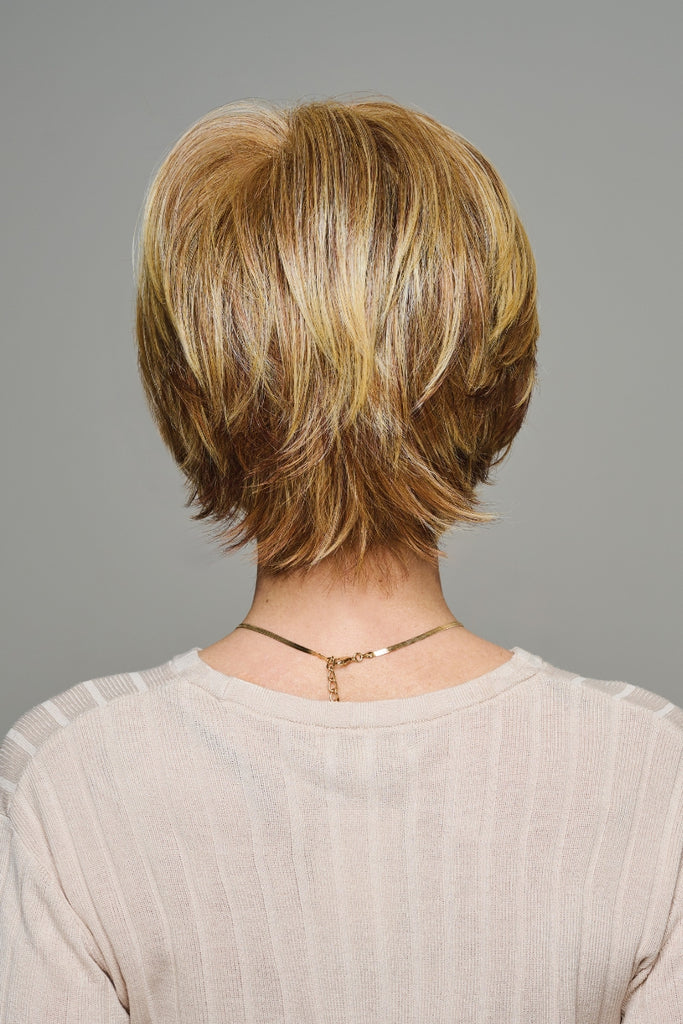 Back of woman wearing the color Light Red.