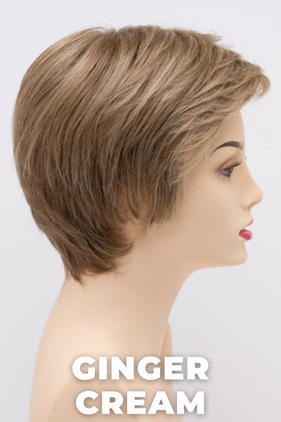 Color Swatch Ginger Cream for Envy wig Paula Human Hair Blend.  Cool light brown and beige blonde blend with pale blonde highlights.