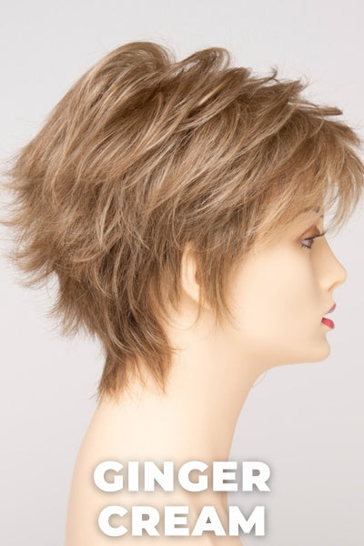 Color Swatch Ginger Cream  for Envy wig Ophelia Human Hair Blend.  Cool light brown and beige blonde blend with pale blonde highlights.