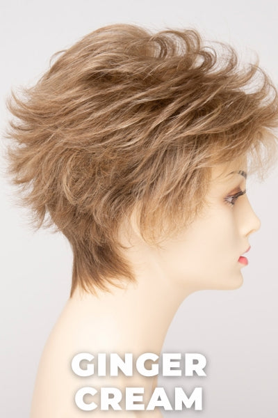 Color Swatch Ginger Cream  for Envy wig Olivia Human Hair Blend.  Cool light brown and beige blonde blend with pale blonde highlights.